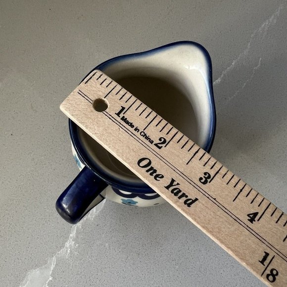 Boleslawiec Small Milk Creamer Pitcher Blue Pottery Floral Handmade In Poland E9 - Picture 8 of 10